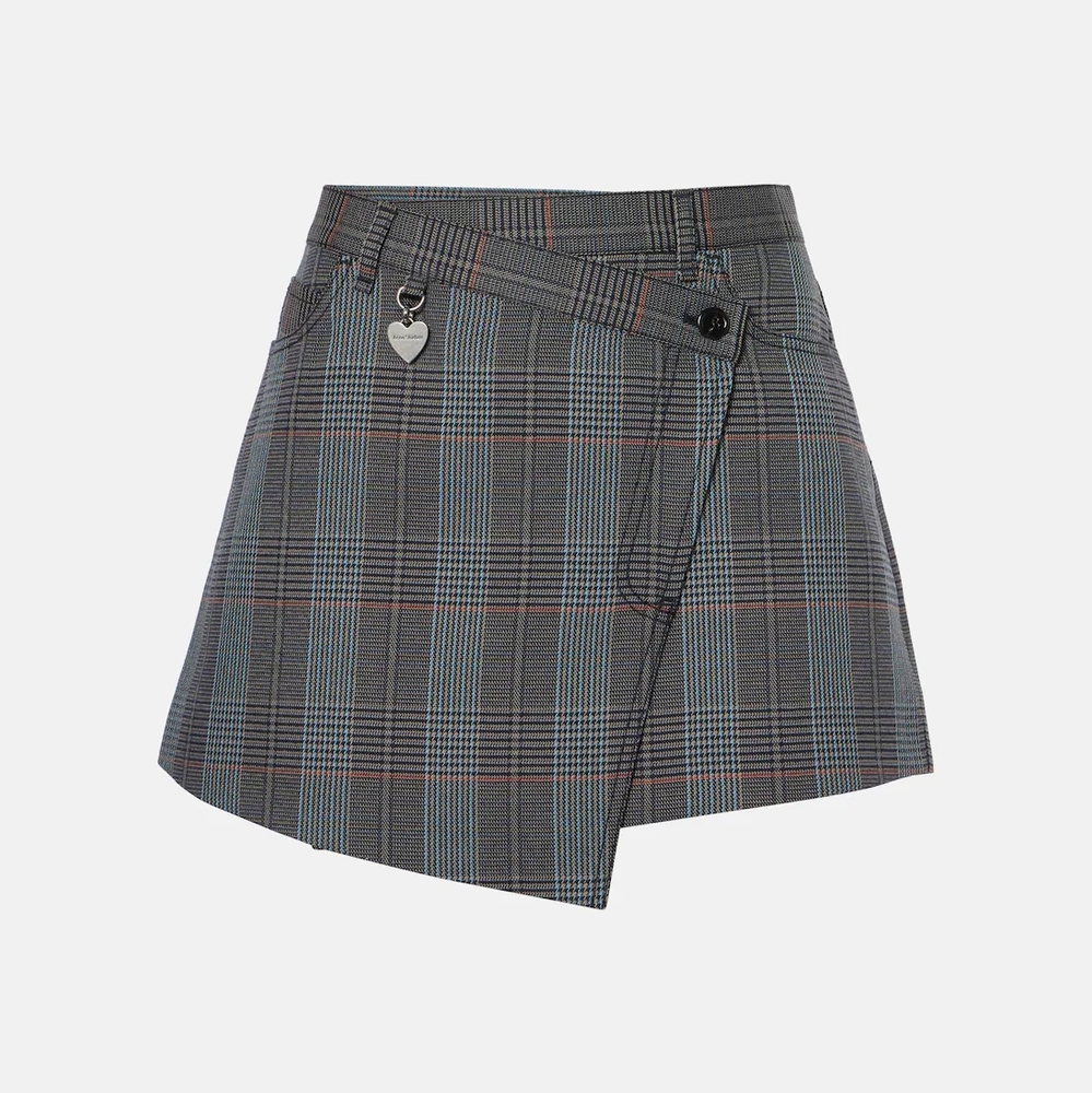 Acne Studios Irinna Plaid Gray Mini Skirt with Heart Charm